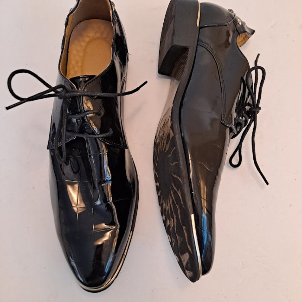 Mens Patent Leather Croc Embossed Shoes Gold Details/Trim/Studs Size 46 … - Picture 16 of 16